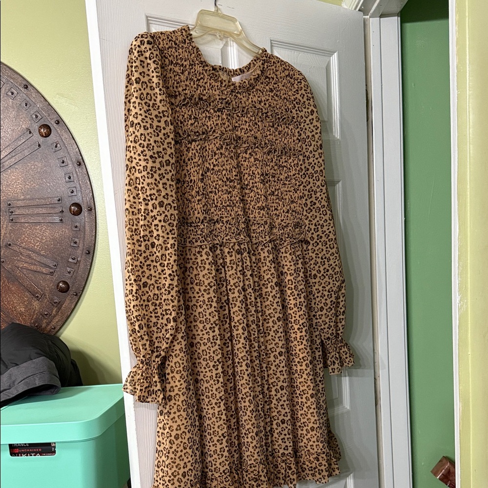 Rachel Parcell Brown Leopard Long Sleeve Dress